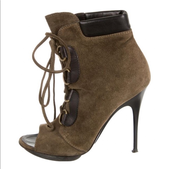 Giuseppe Zanotti Shoes - giuseppe zanotti green black suede leather lace up peep toe high heel ankle boot